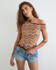 Image of Aisling Off Shoulder Top in Green Multi Stripe