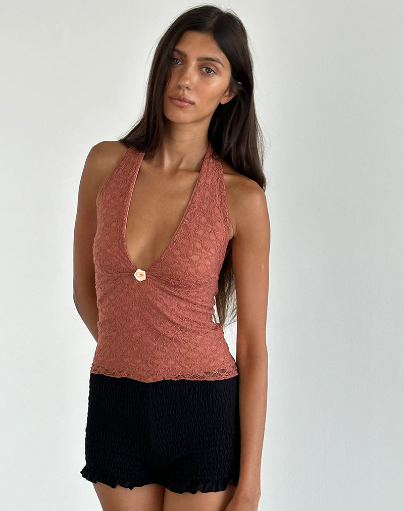 Aksa Halterneck Top in Lace Withered Rose