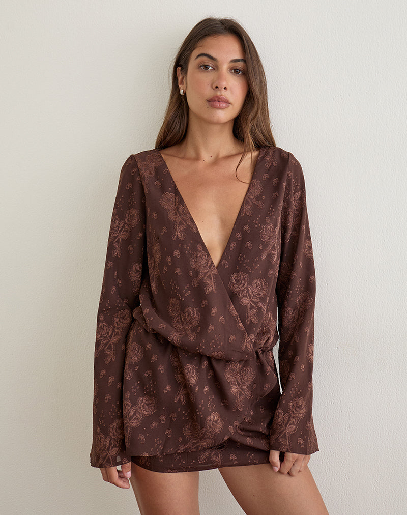 Mini-robe Alaia en mousseline jacquard à motifs floraux, marron