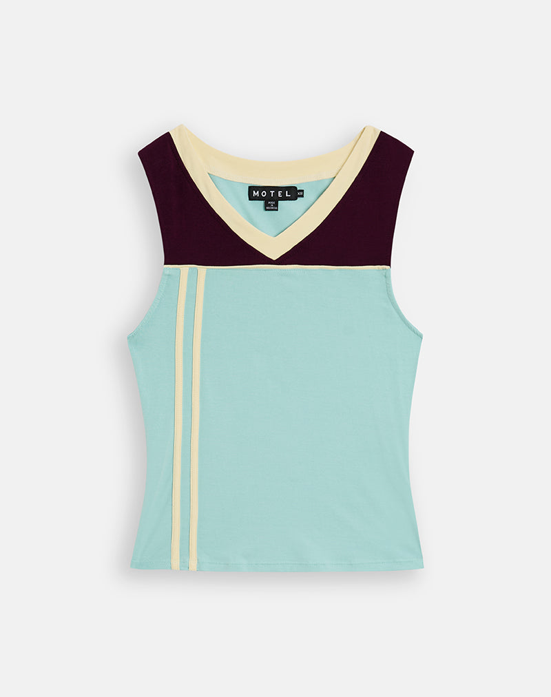 Image of Alba Top in Aqua and Fig with Lemon Binding