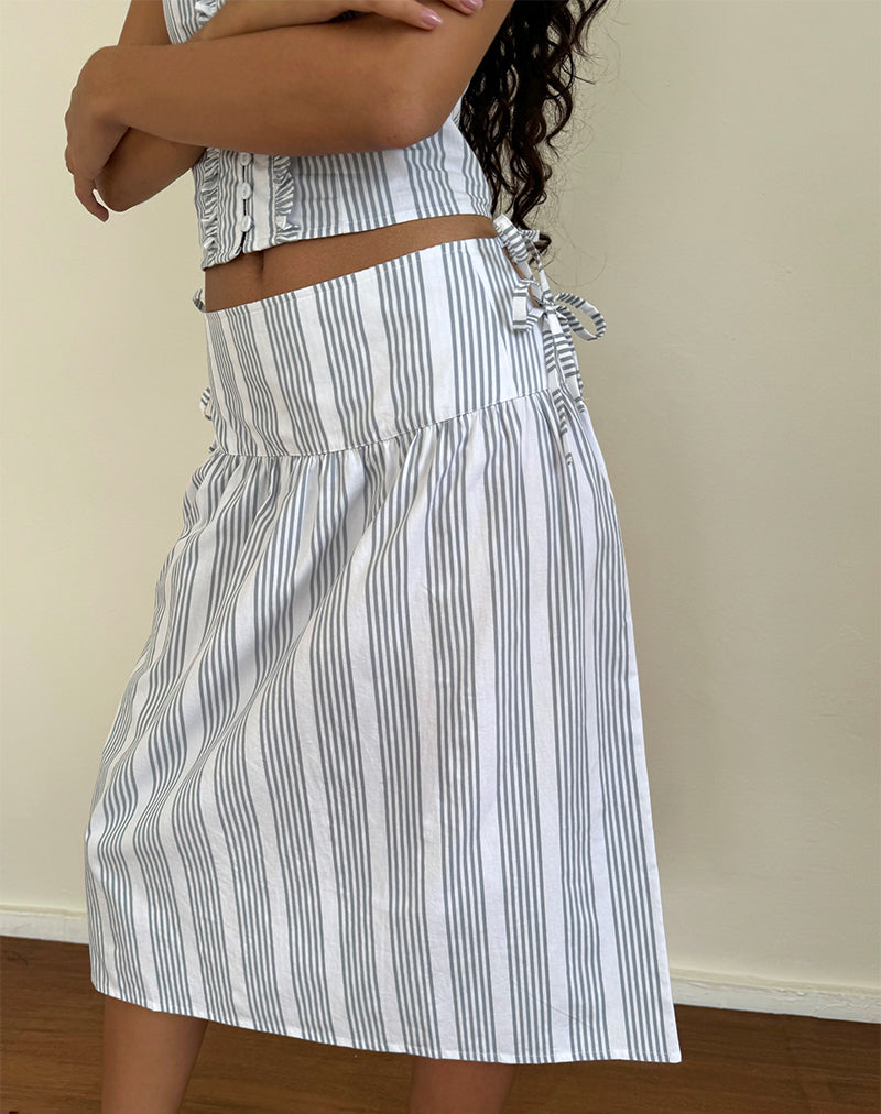 Image of Sasay Midi Skirt in Vertical Grey Stripe