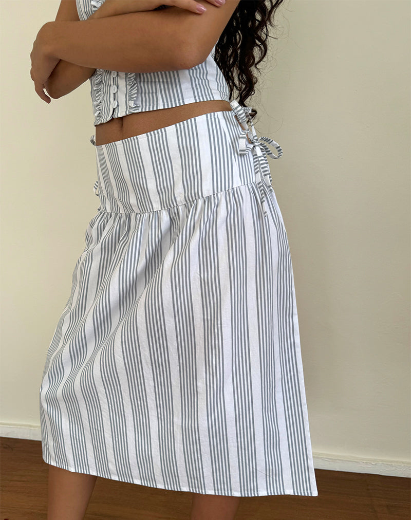Sasay Midi Skirt in Vertical Grey Stripe