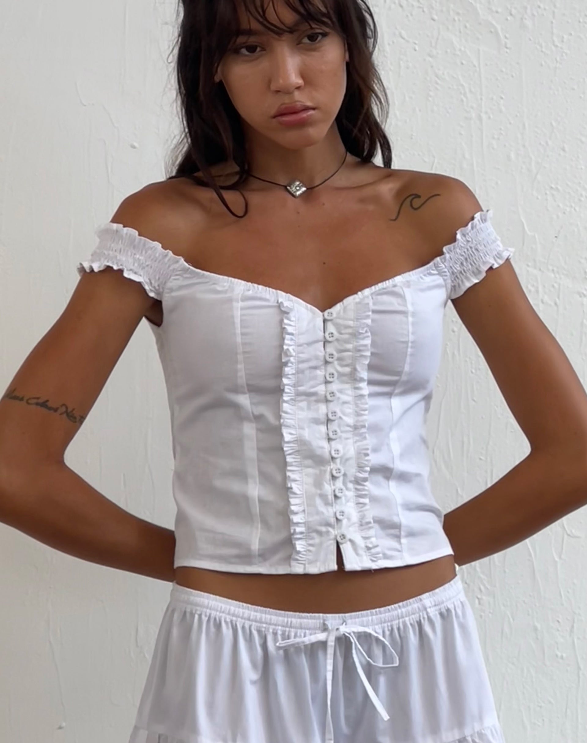 Bardot lace corset top in white