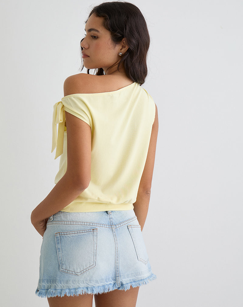 Image of Aleyah Tie Shoulder Tee in Lemon