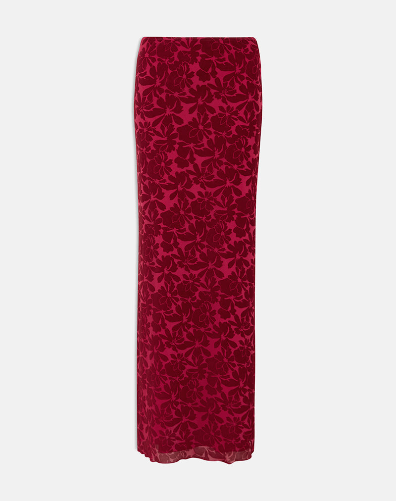 Jupe longue Alfreda, maille floquée, fleur de cerisier