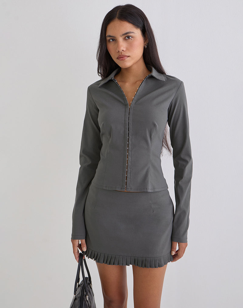 Alika Langarm-Oberteil in Tailoring Slate Grey