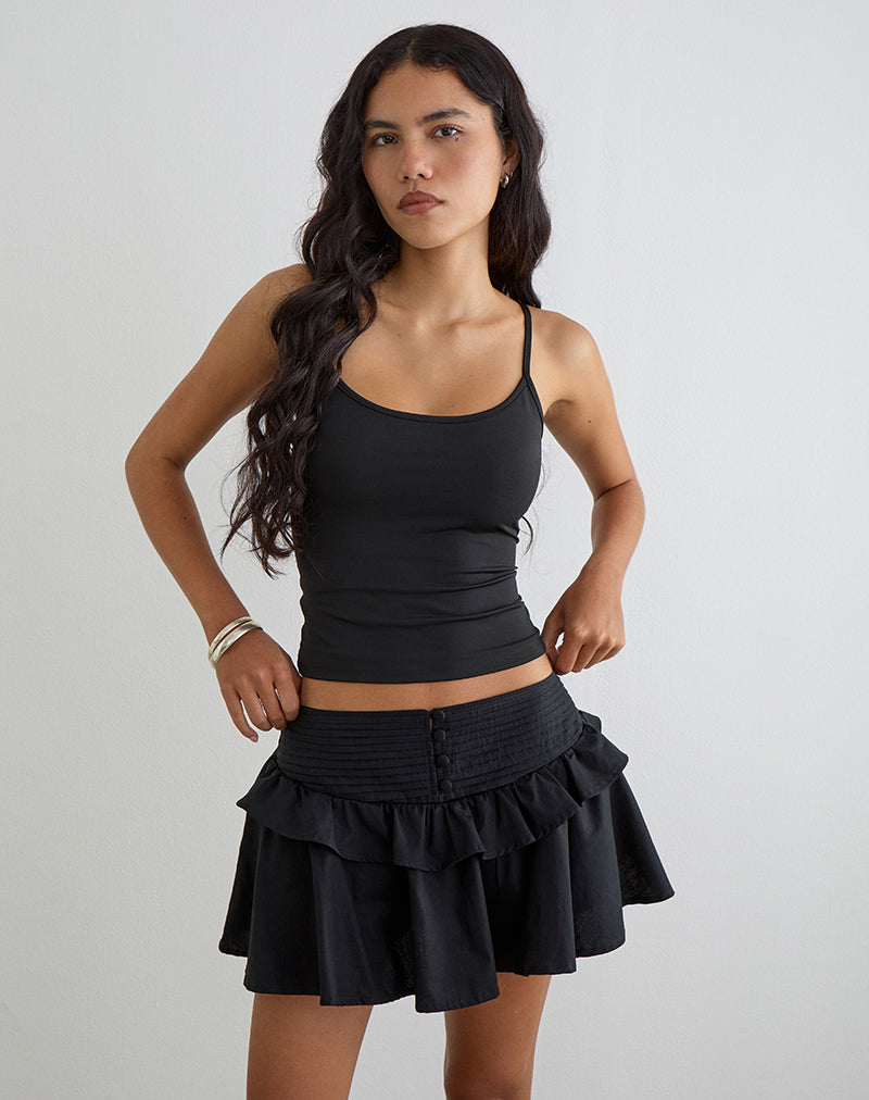 Image of Alna V Waist Skort with Ruffle in Poplin Black