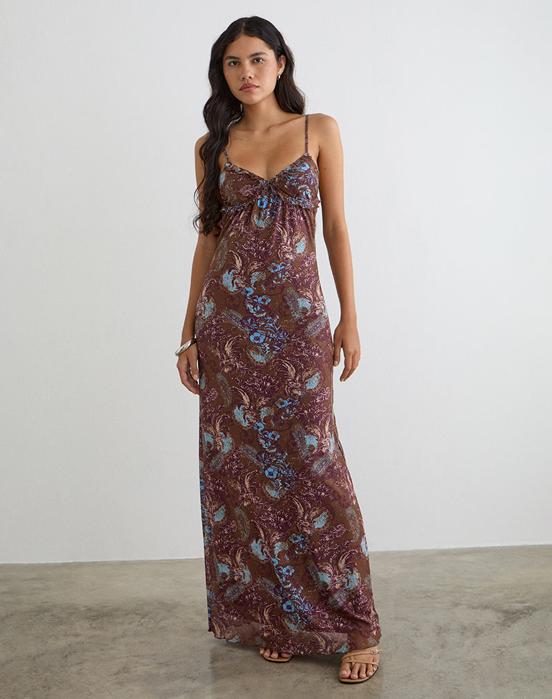Image of Alnaka Maxi Dress in Feathery Paisley Brown