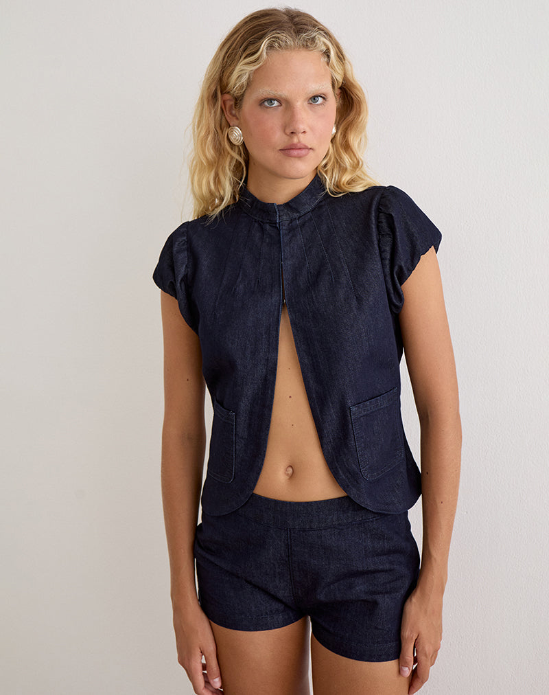 Image of Alnira Pea Coat Top in Chambray Indigo