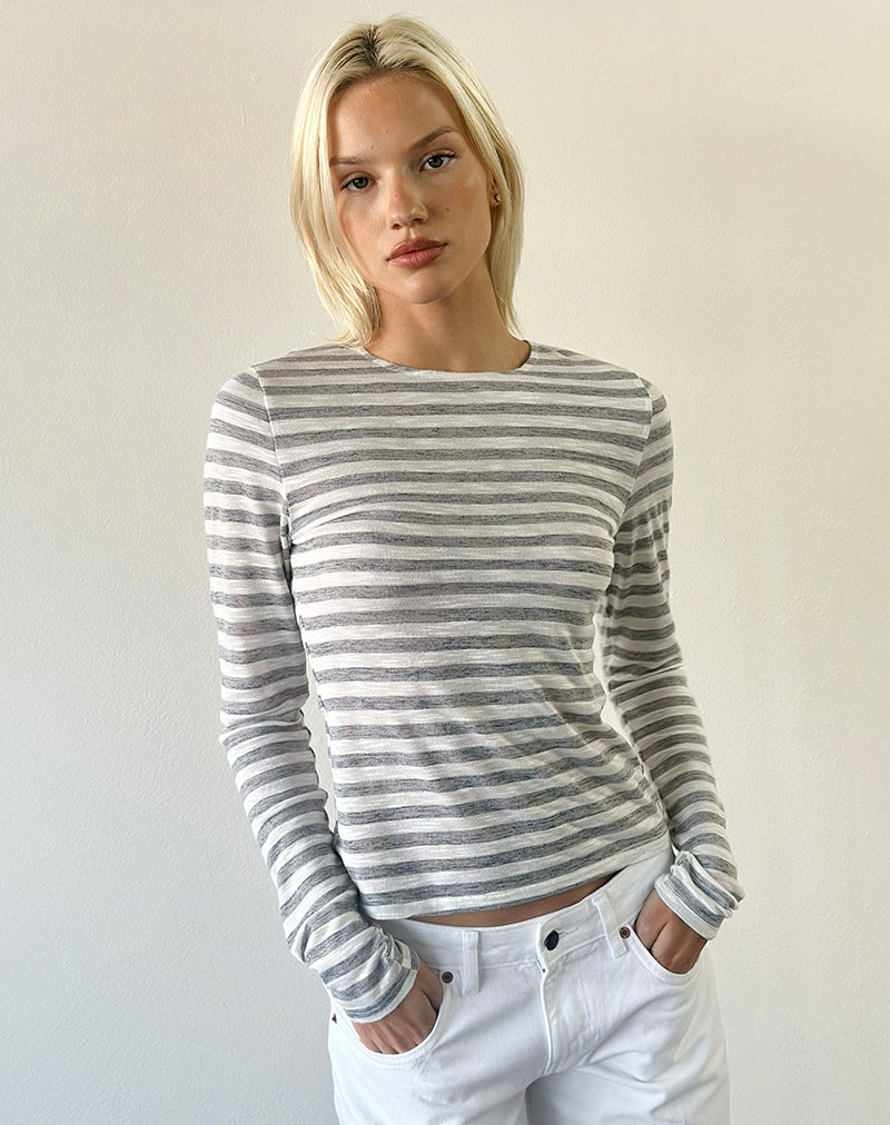 Image of Alon Top in Sheer Jersey Grey and White Stripe