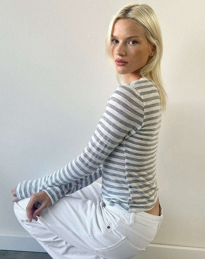 Image of Alon Top in Sheer Jersey Grey and White Stripe