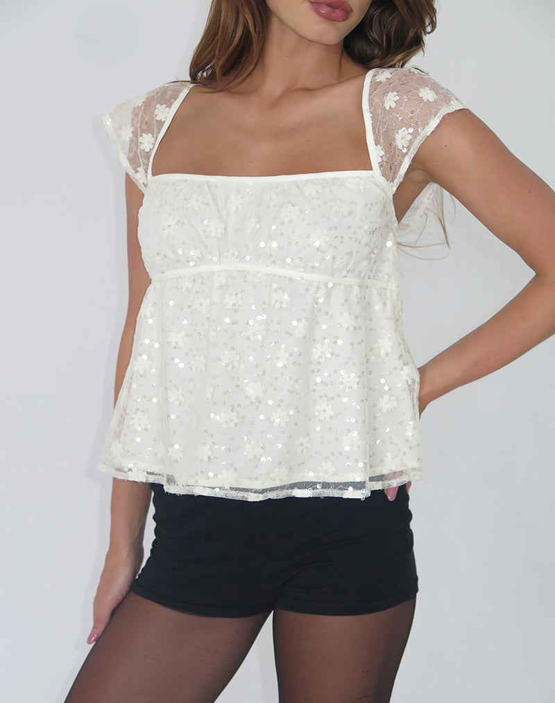 Image of Aloysia Top in Sequin Lace Ivory