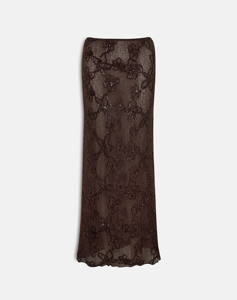 Alphia Sequin Knit Skirt in Dark Brown