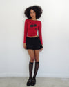 Image of Amabon Long Sleeve Top in Adrenalin Red with Cherry Print