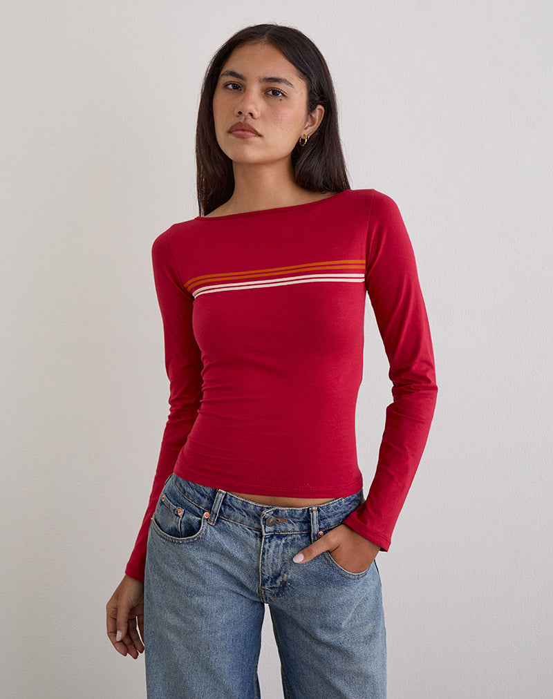 Image of Amabon Long Sleeve Top in Adrenaline Red Stripe