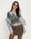 Image of Amabon Long Sleeve Crop Top in Country Window Green