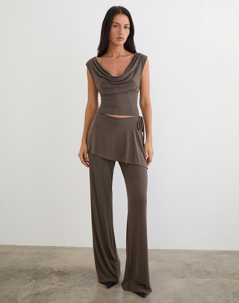 Image of Amata Trouser Skirt in Cupro Dark Brown