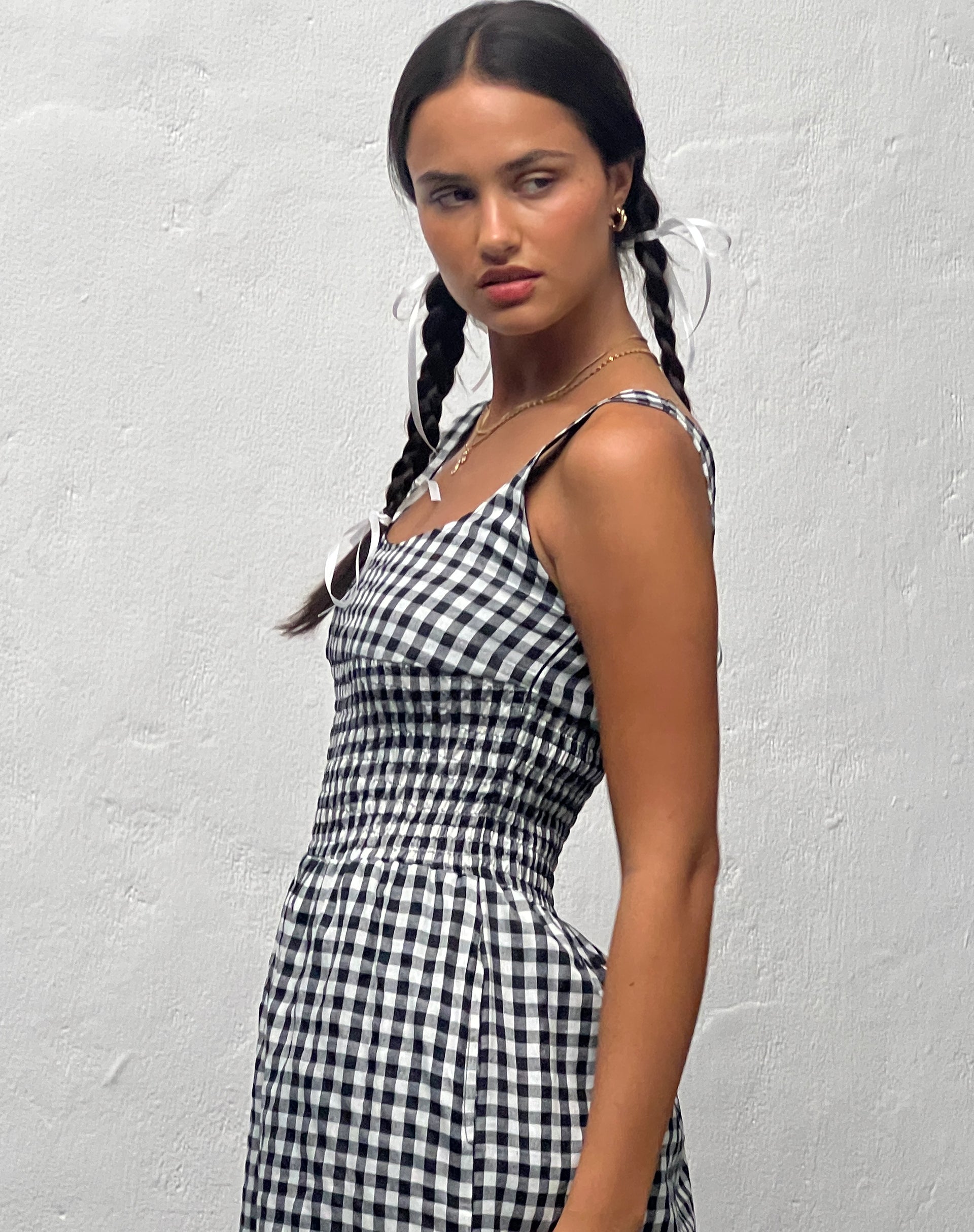 Image of Ambrose Midi Dress in Black and White Gingham