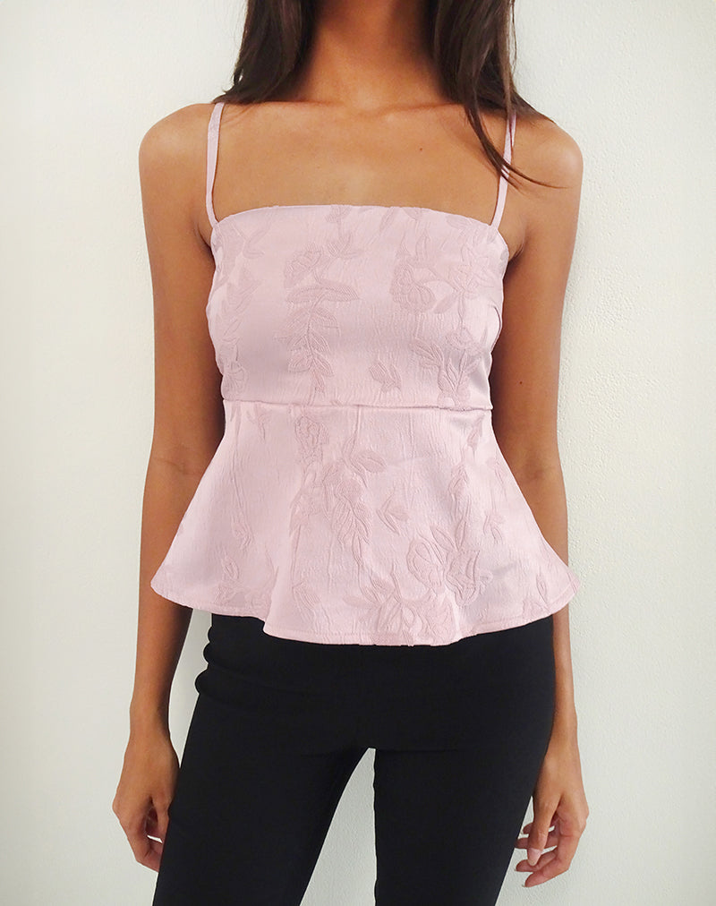 Amerta Cami Top in Satin Jacquard Baby Pink