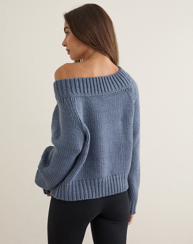 Image of Anasera Off Shoulder Jumper in Slate Blue
