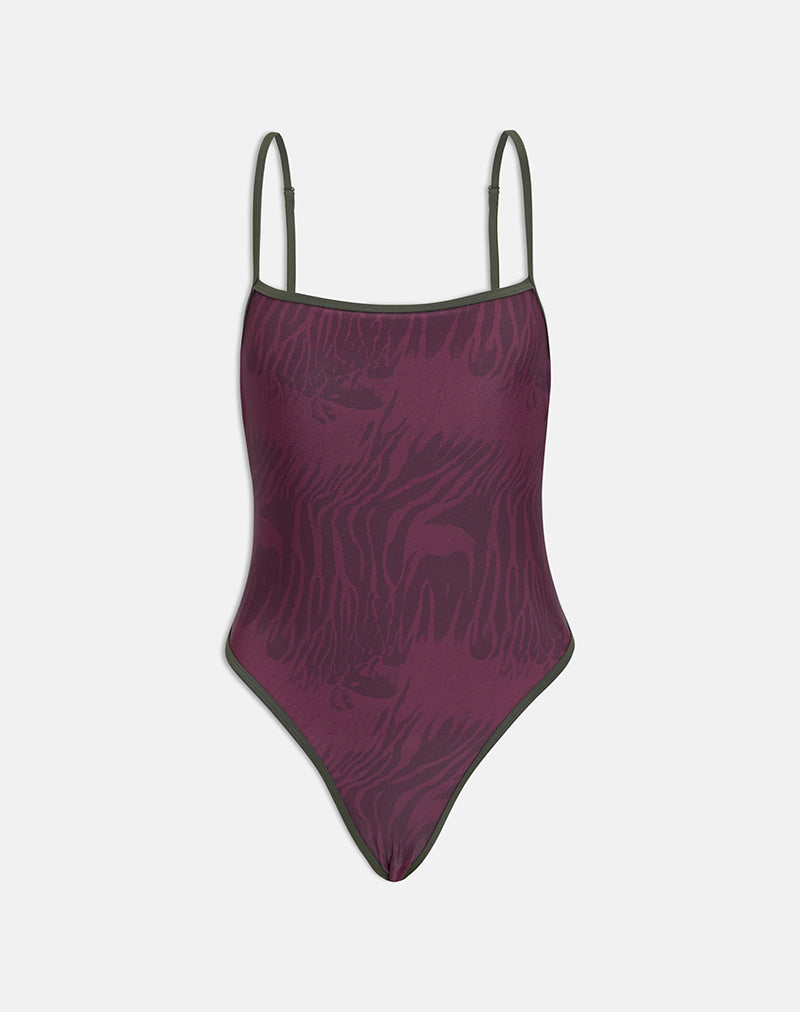 Image of Anavah Swimsuit in Abstract Zebra Burgundy with Green Binding