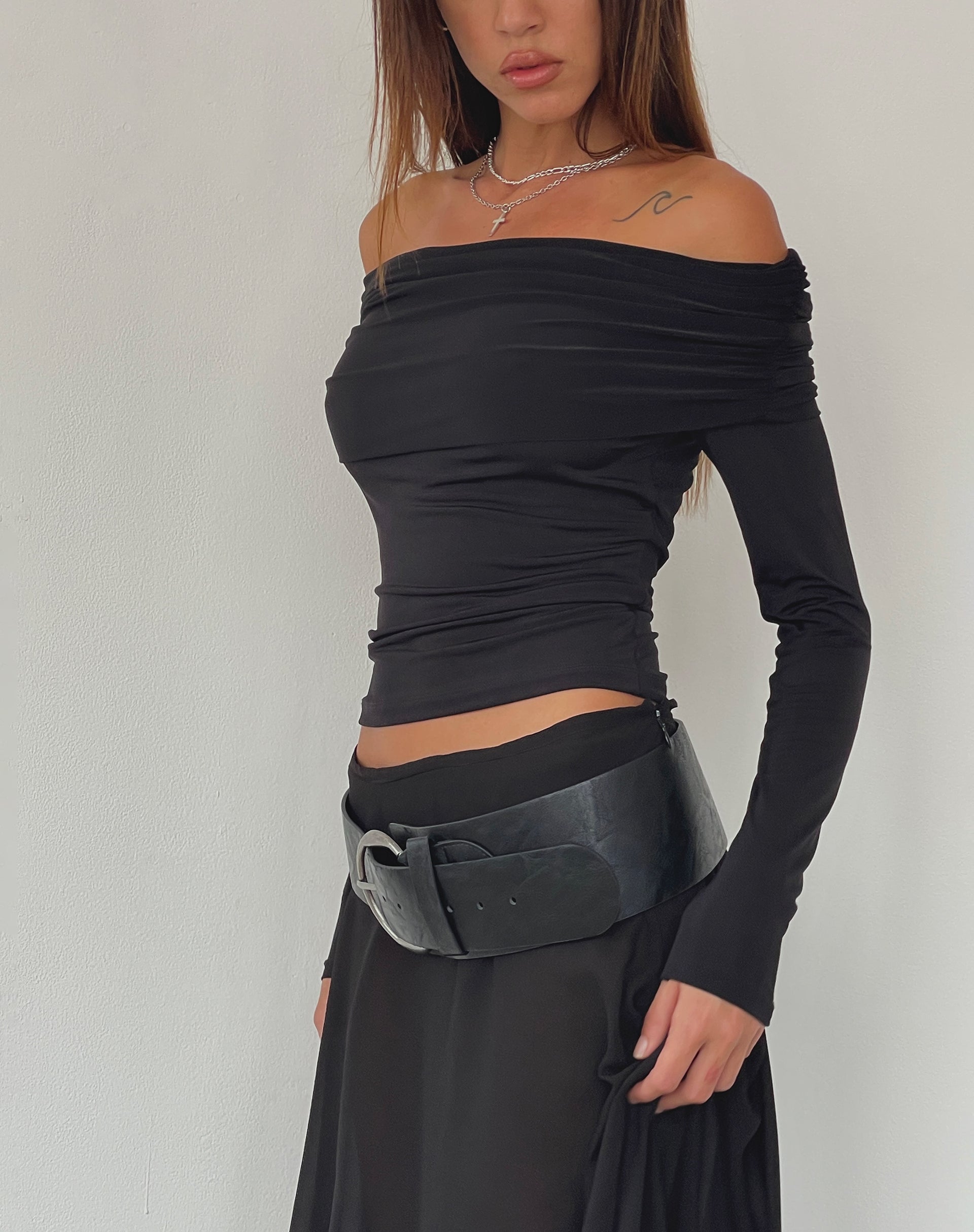 Long black bardot top on sale