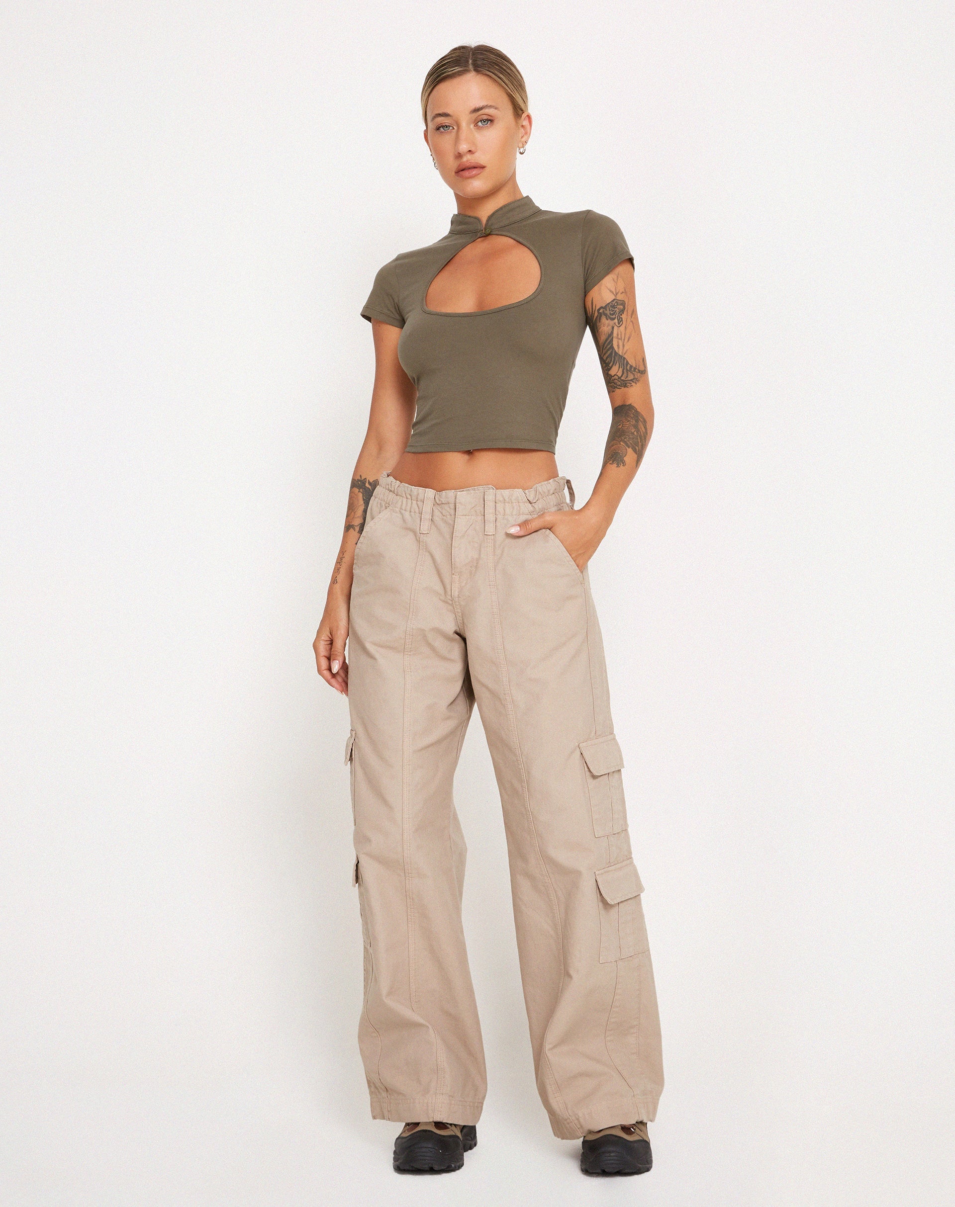 Image of Anelis Crop Top in Tarmac Green