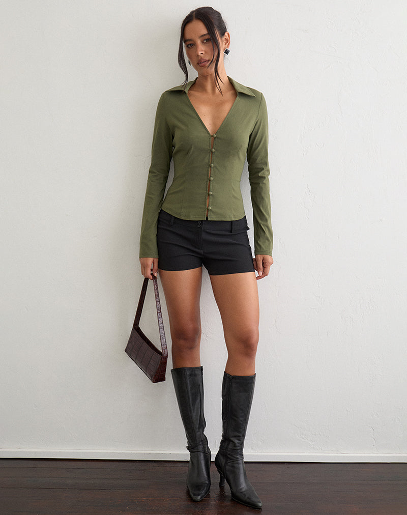 Image of Anika V Shirt in Stretch Tailoring Khaki