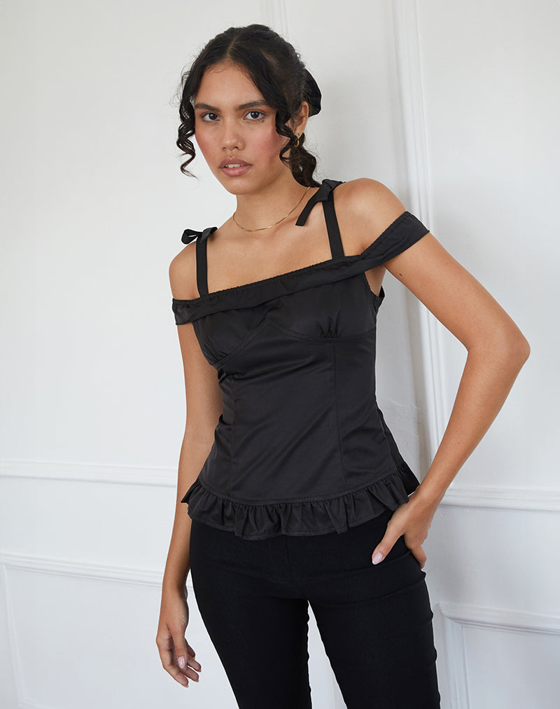 Anneli Frill Hem Top in Black