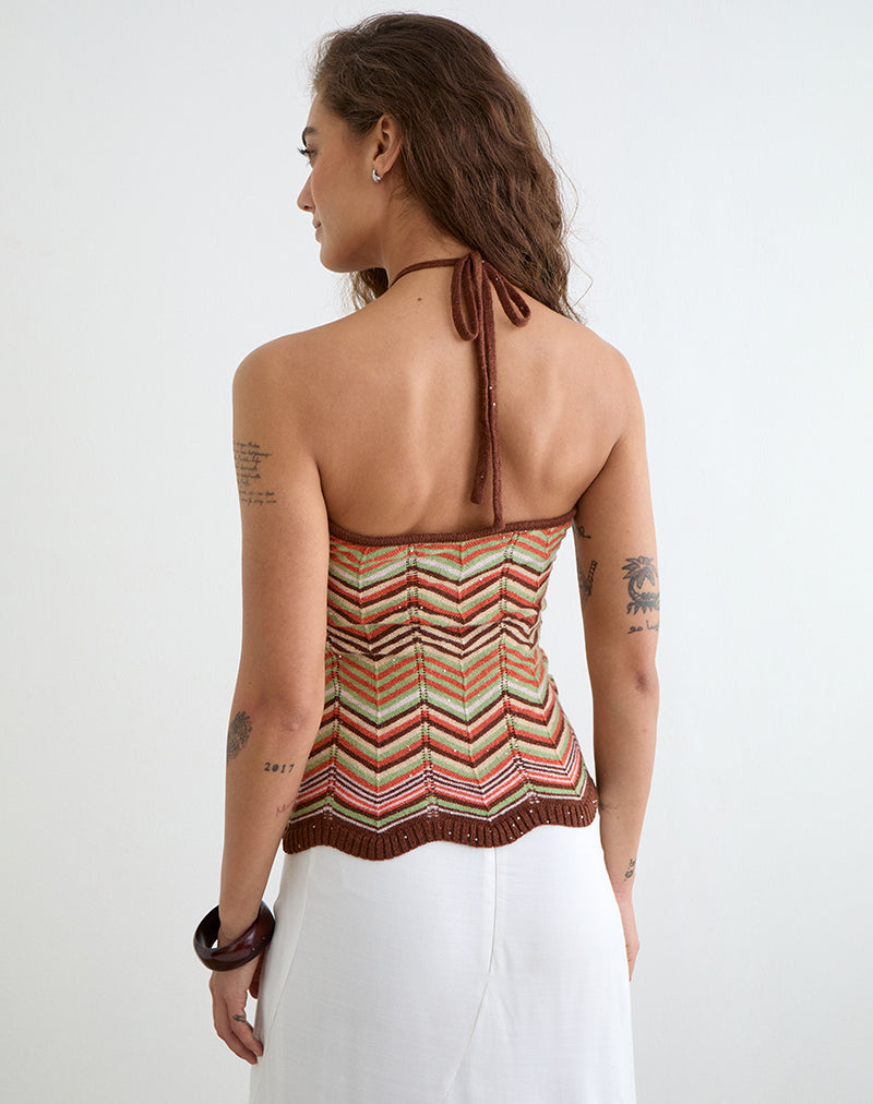 Image of Anona Halter Top in Green Multi Stripe
