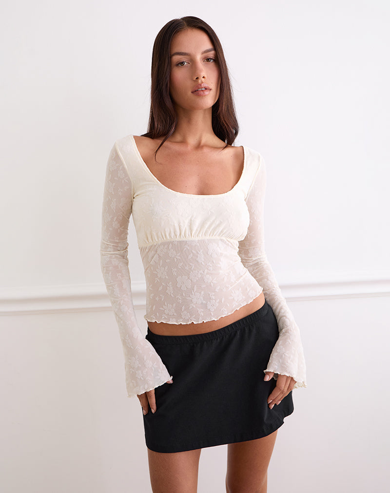 Image of Aqsa Long Sleeve Top in Floral Flock Cream
