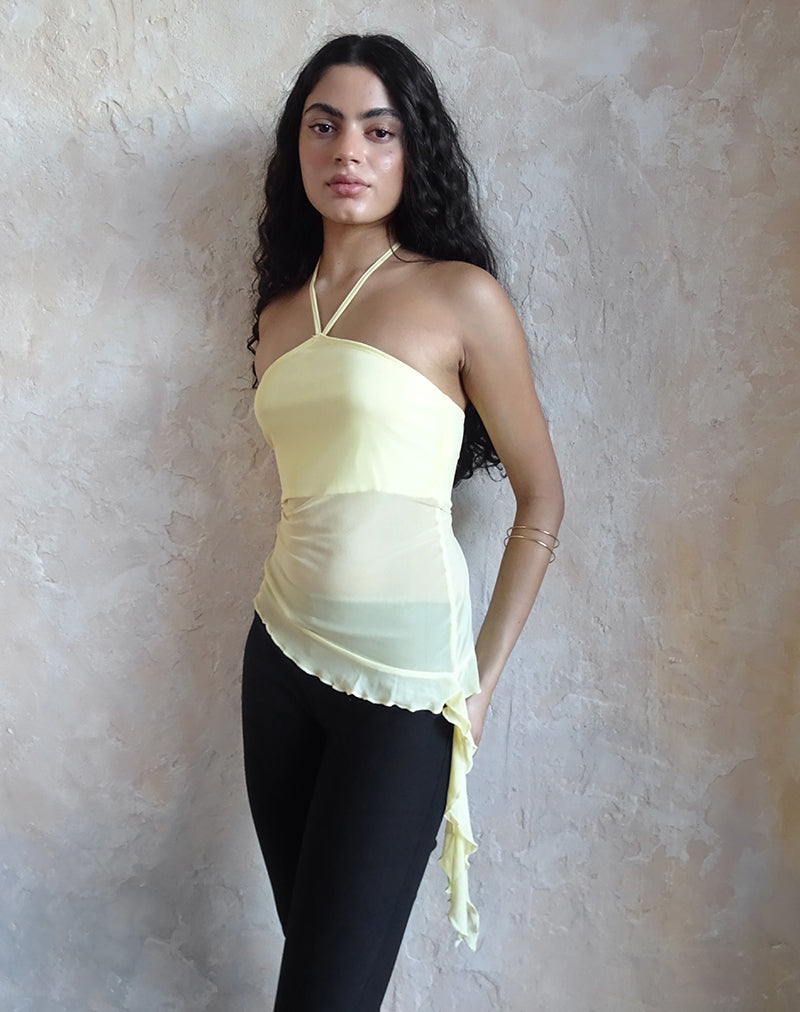 image of Arabella Halterneck Top in Mesh Lemon