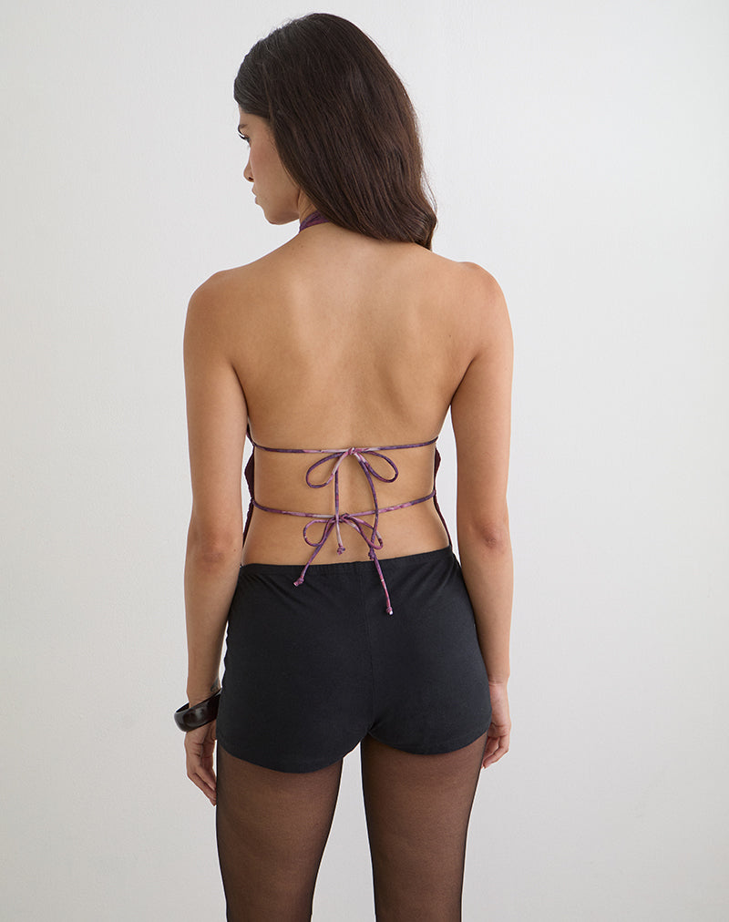 Ares Neckholder-Top in Purpur mit edlem Paisley-Muster