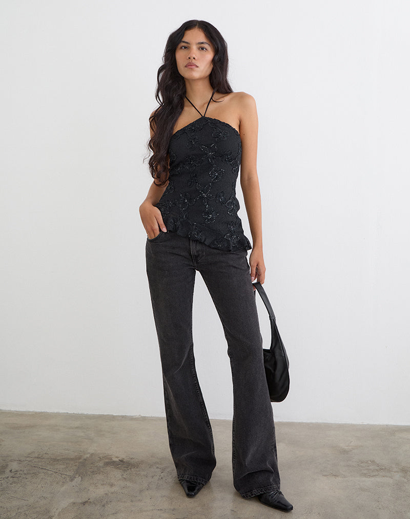 Image of Argeila Halter Top in Sequin Knit Black