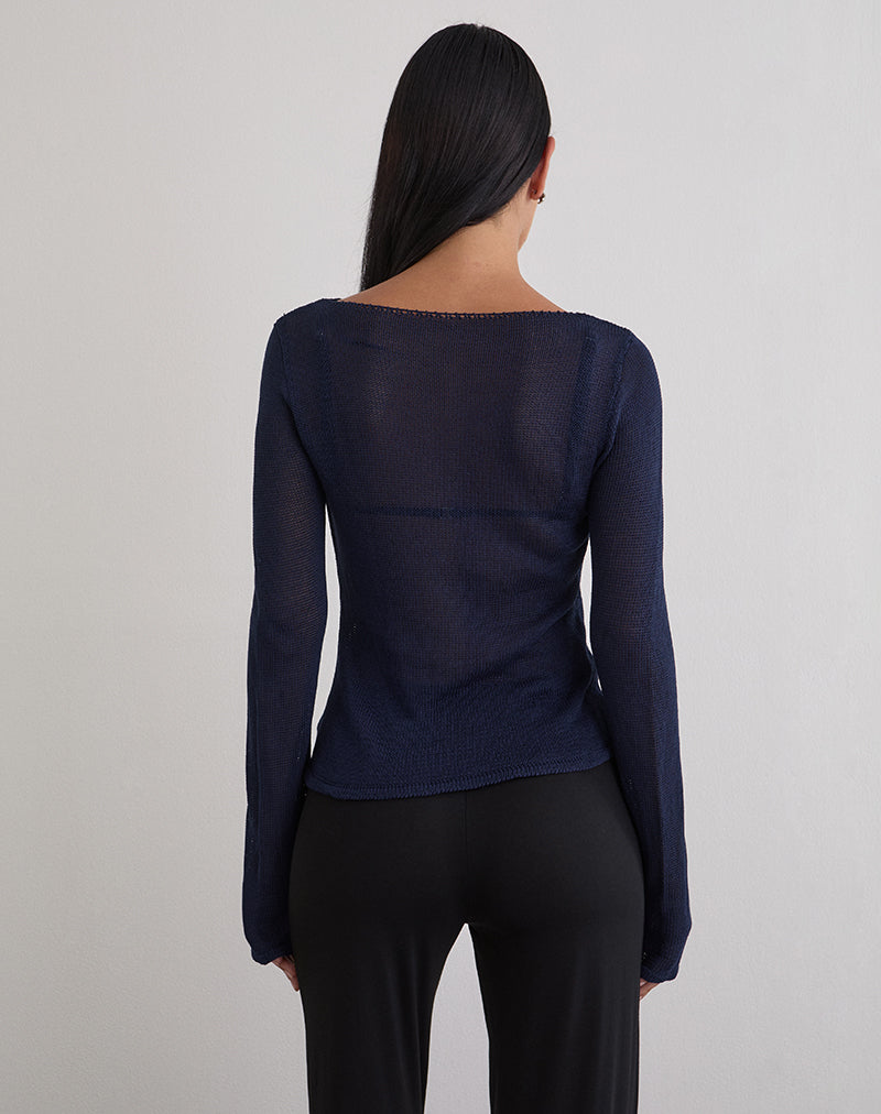 Image of Armali Long Sleeve Top in Stud Sheer Knit Navy