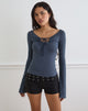 Image of Armel Long Sleeve Keyhole Top in Rayon Jersey Ocean Storm