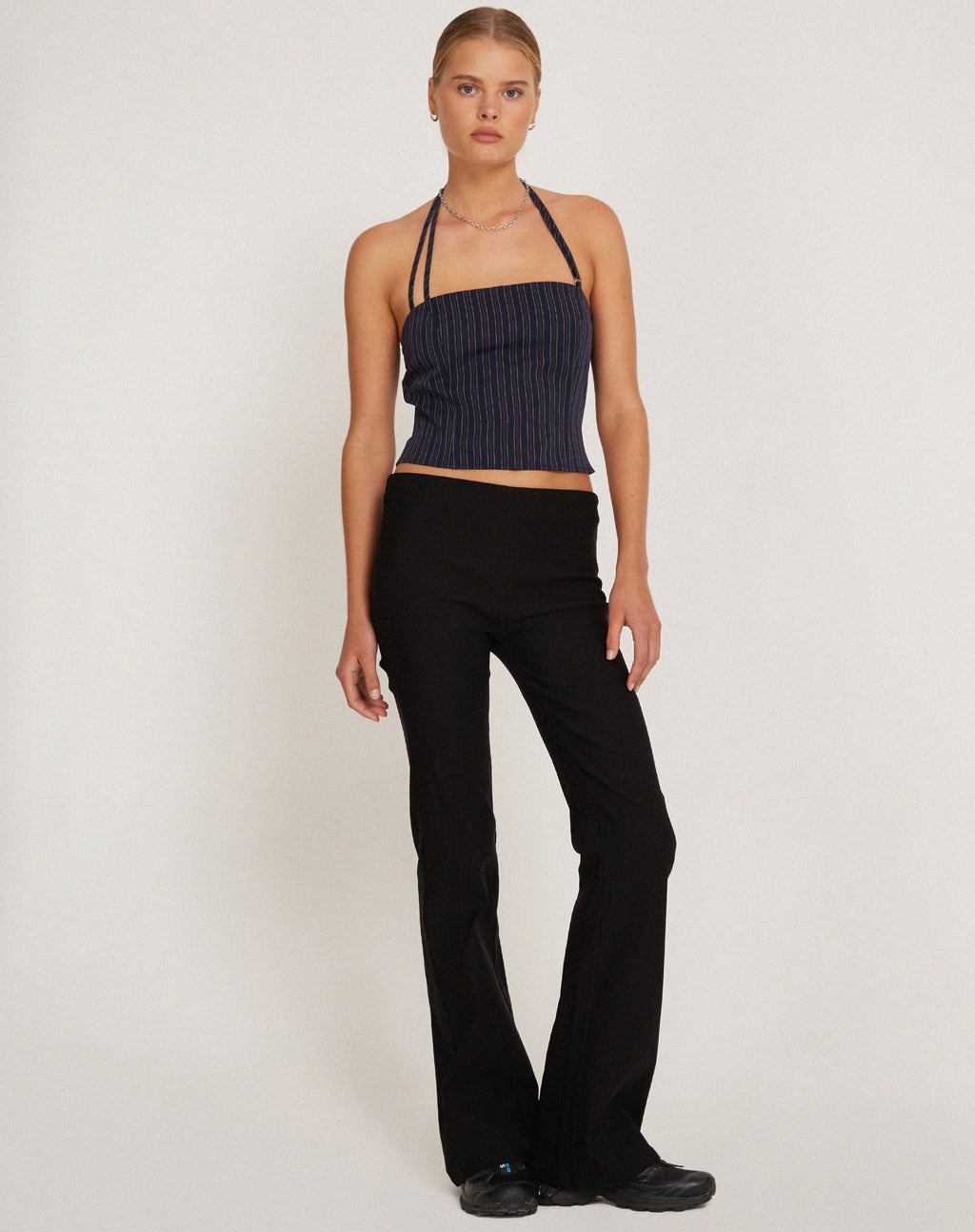 Arreta Crop Top in Pinstripe Navy