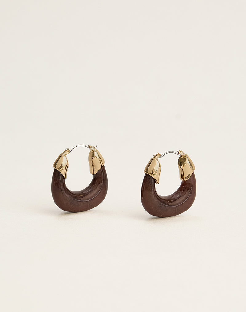 Boucles d'oreilles créoles en acrylique marron et plaquées or