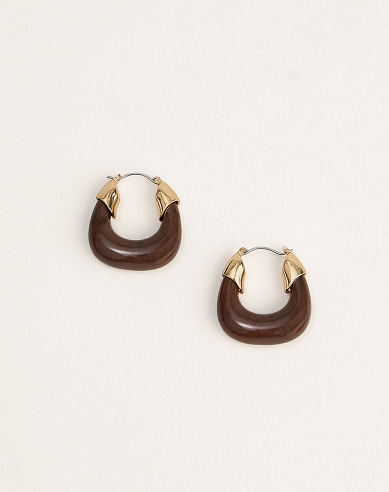 Image of Acrylic Brown and Gold Plated Hoop Earrings
