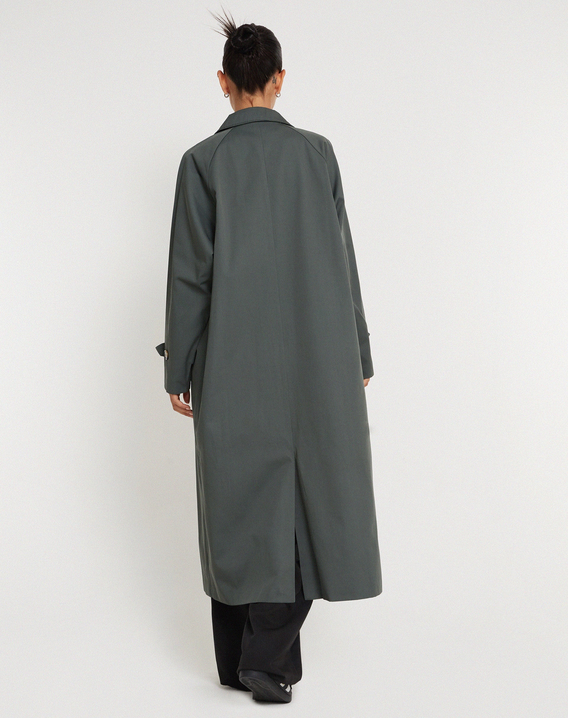 image of Assa Trench Coat in Light Charcoal with Stripe Lining