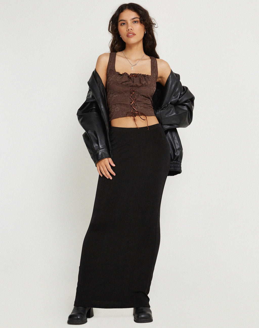 Asahi Crop Top in Lace Chestnut Brown