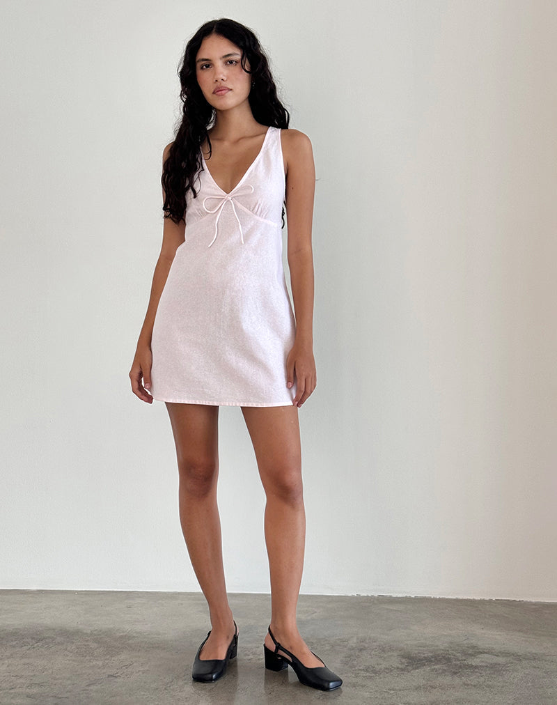 pink tie front dress PrettyLittleThing Women's Petite Pink Pleated Tie Front Cut Out Waist Bandeau Maxi Dress in Baby Pink