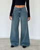 Image of Roomy Oversized Low Rise Jeans in Vintage Blue Green