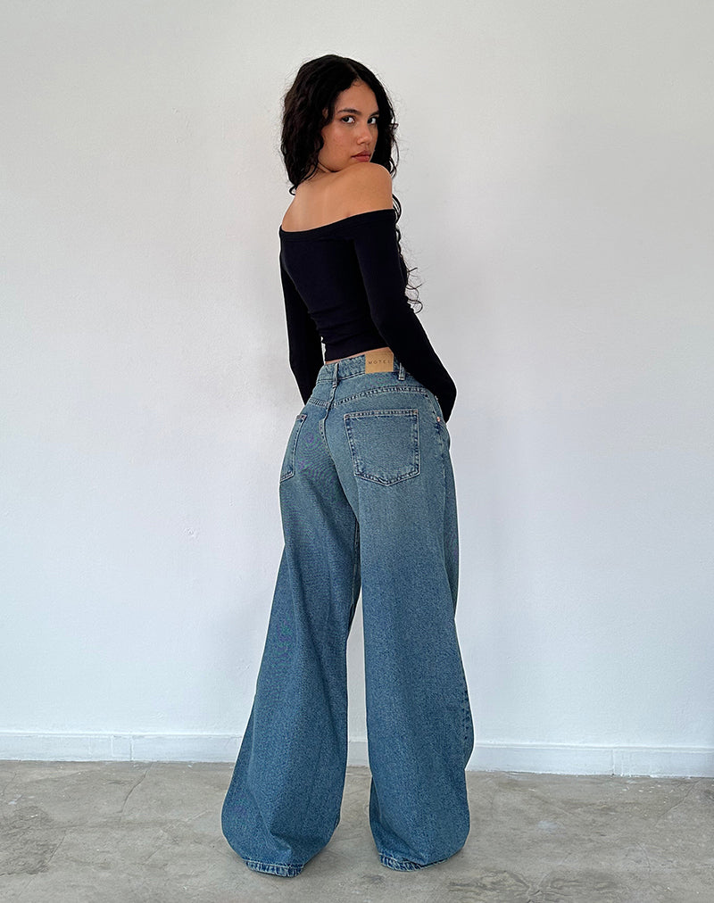 Image of Roomy Oversized Low Rise Jeans in Vintage Blue Green