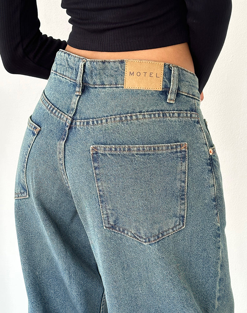 Image of Roomy Oversized Low Rise Jeans in Vintage Blue Green