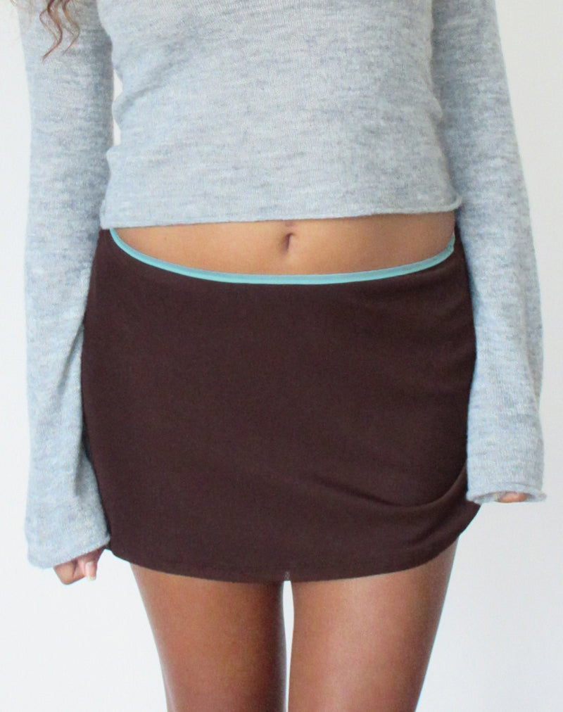 Image of Niyani Mini Skirt in Chocolate with Blue Trim