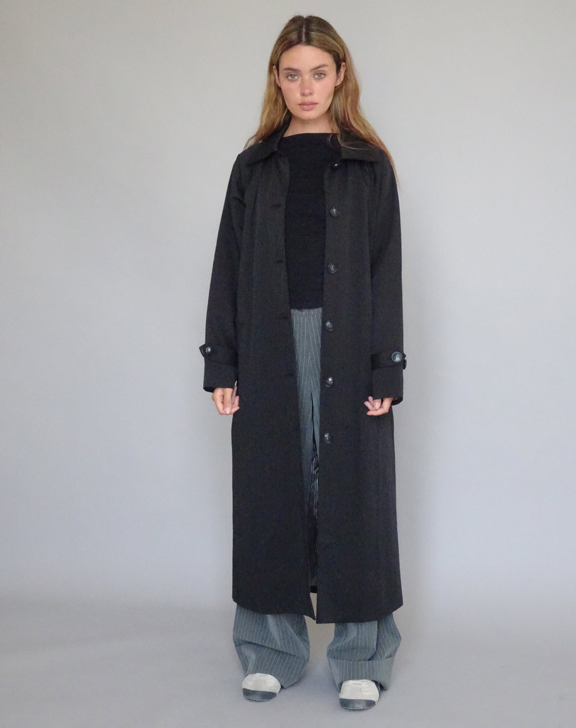 Image of Assa Trench Coat in Black with Stripe Lining