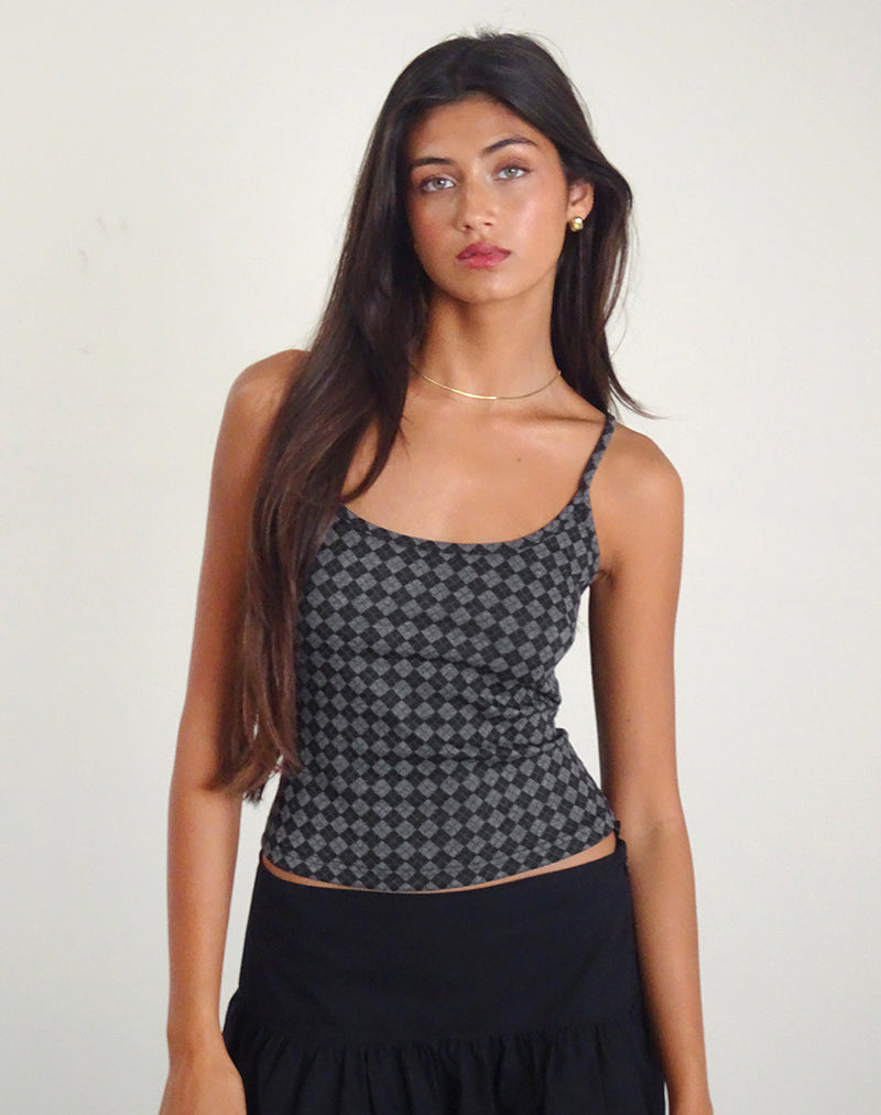 Image of Atarah Knit Cami Top in Argyle Black Grey