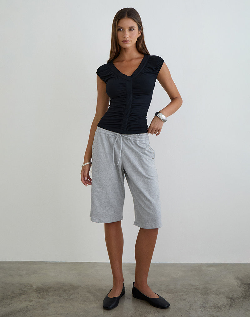 Image of Atheia Gathered V-Neck Top in Rayon Jersey Black