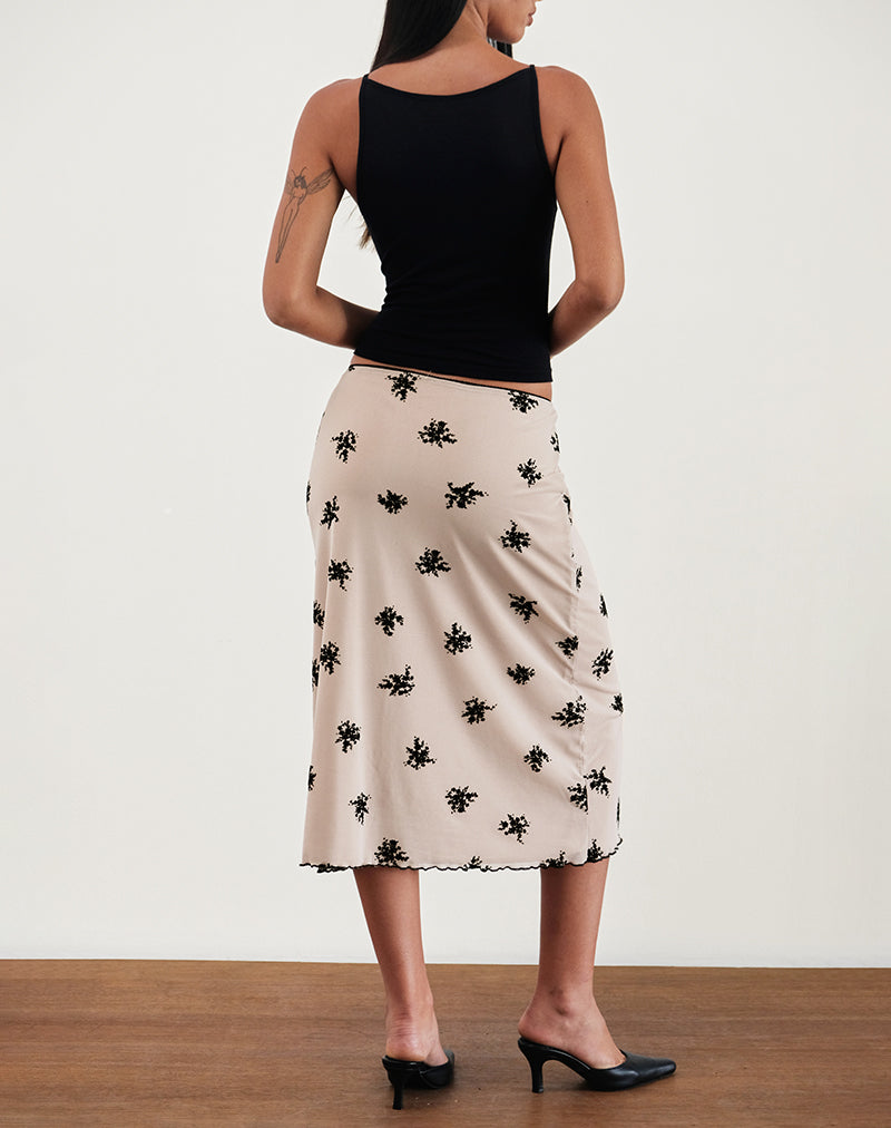 Image of Atira Midi Skirt in Cluster Ditsy Floral Flock Nude